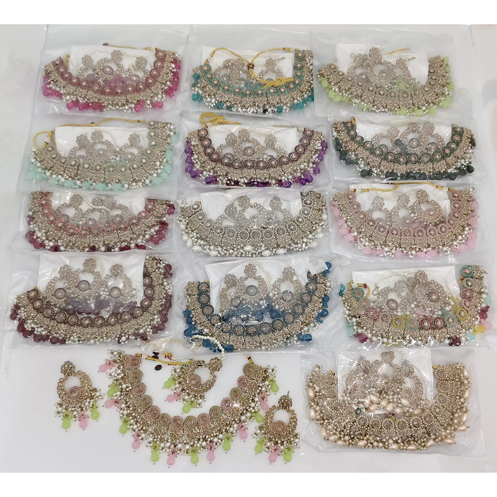 Rajwadi Collection Urban Pota Stone With Pearls And Beads Choker Necklace Set