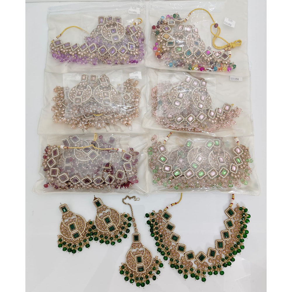 Rajwadi Collection Luxury Pota Stone And Beads Choker Necklace Set