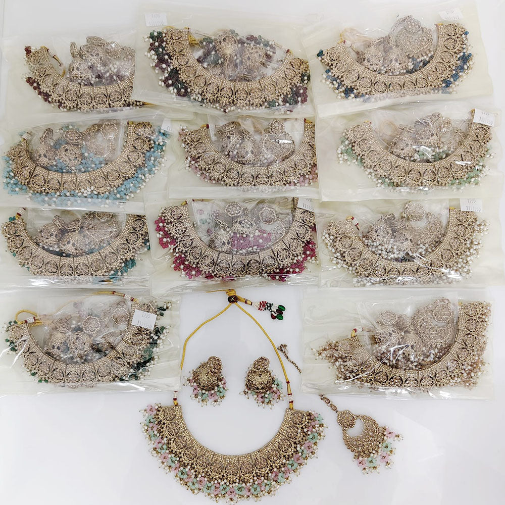 Rajwadi Collection Enamour Pota Stone And Pearl Choker Necklace Set