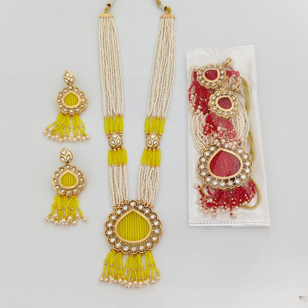 Rajwadi Collection Enigma Pota Stone And Pearl And Beads Long Necklace Set