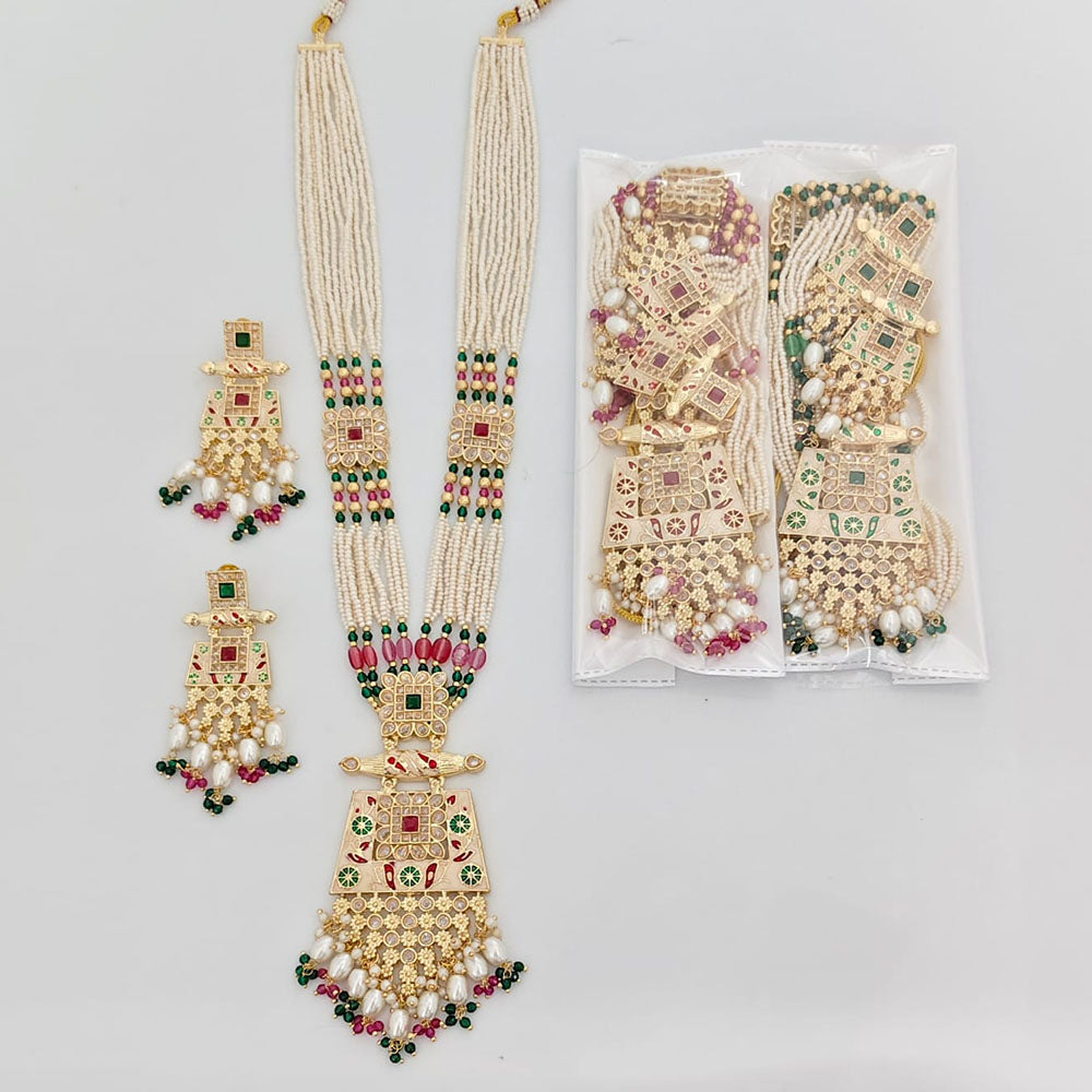 Rajwadi Collection Viraasat Pota Stone And Pearl Long Necklace Set