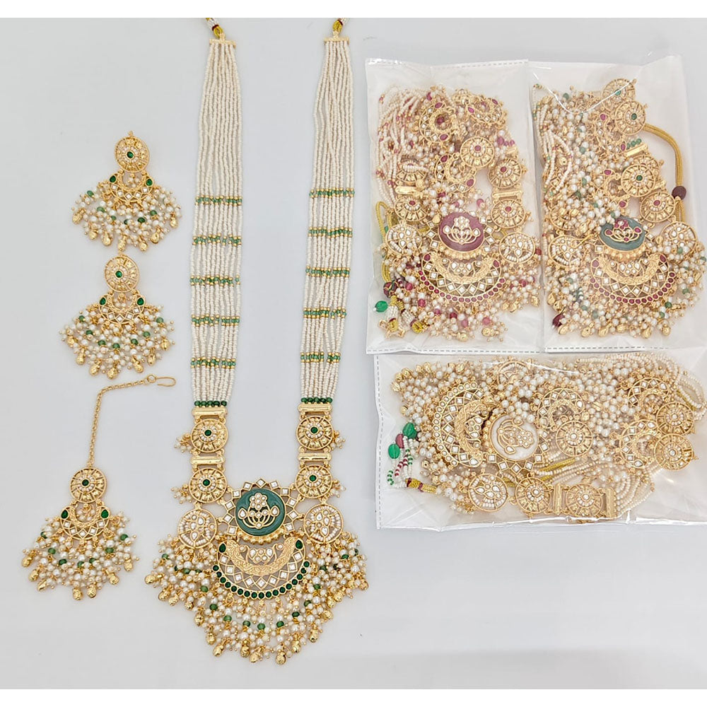 Rajwadi Collection Regal Pearl And Beads Long Necklace Set With Pota Stones
