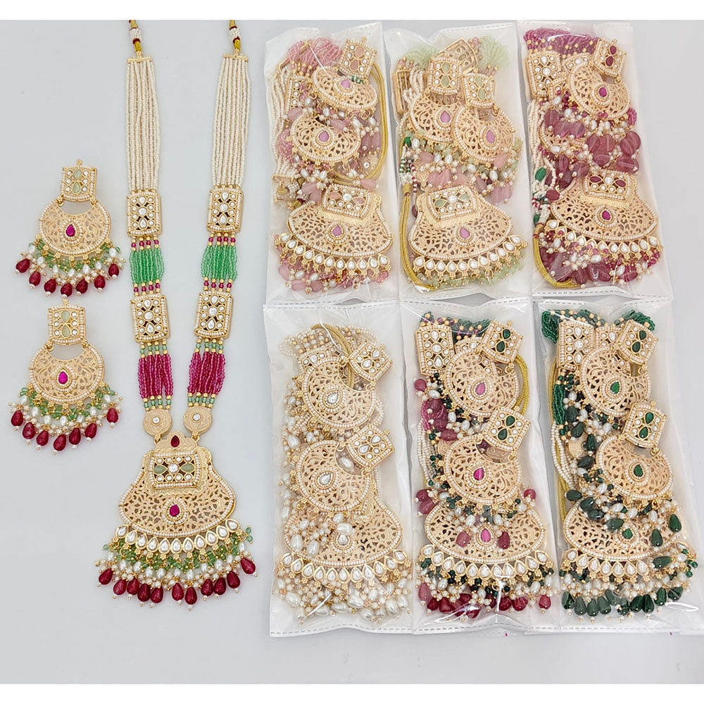 Rajwadi Collection Enigma Meenakari Pearl And Pota Stone Long Necklace Set