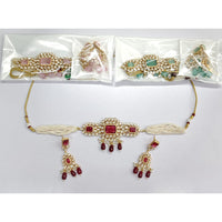 Rajwadi Collection Exquisite Pota Stone And Crystals Choker Necklace Set