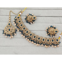 Rajwadi Collection Traditional Crystal Stone And Pearl Choker Necklace Set