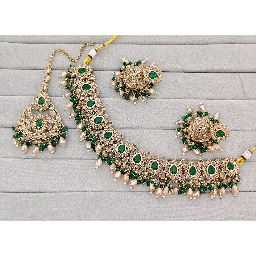 Rajwadi Collection Traditional Crystal Stone And Pearl Choker Necklace Set