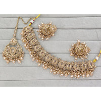 Rajwadi Collection Traditional Crystal Stone And Pearl Choker Necklace Set