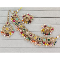 Rajwadi Collection Traditional Crystal Stone And Pearl Choker Necklace Set