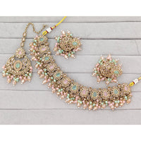 Rajwadi Collection Traditional Crystal Stone And Pearl Choker Necklace Set