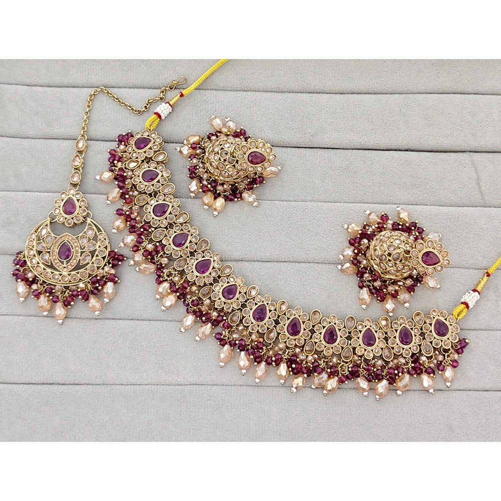 Rajwadi Collection Traditional Crystal Stone And Pearl Choker Necklace Set