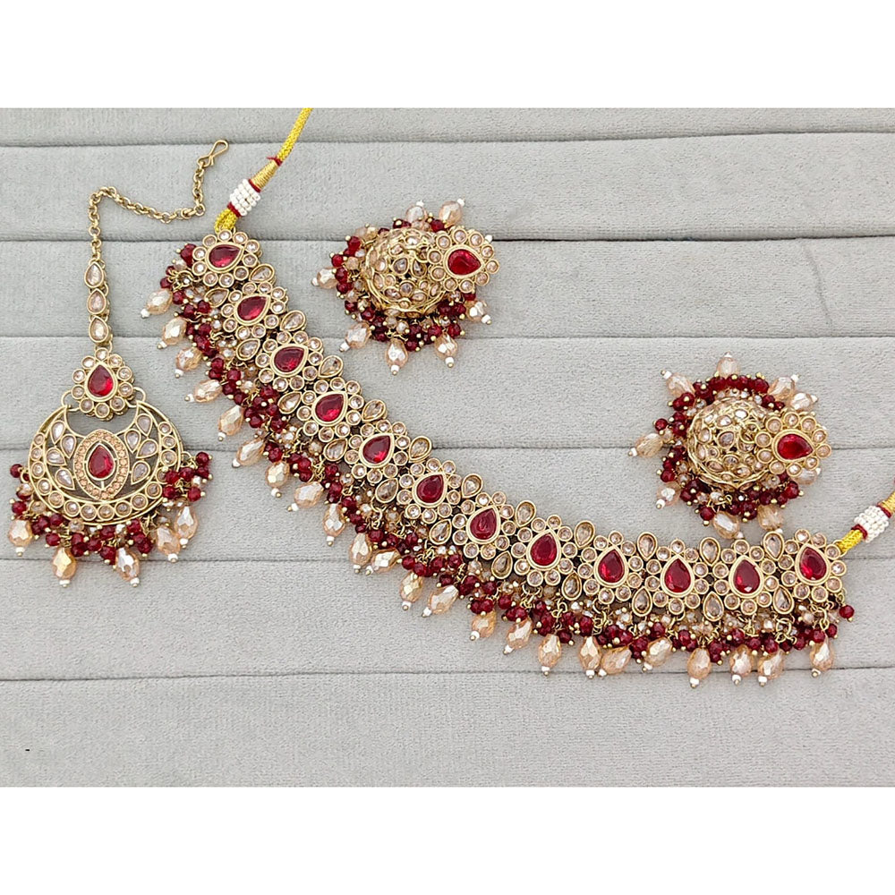 Rajwadi Collection Traditional Crystal Stone And Pearl Choker Necklace Set