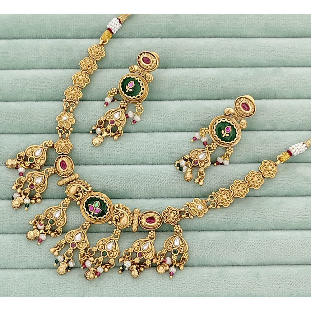 Rajwadi Collection  Pota Stone And Pearl  Necklace Set