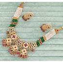 Rajwadi Collection Meenakari Pota Stone and Pearl Necklace Set