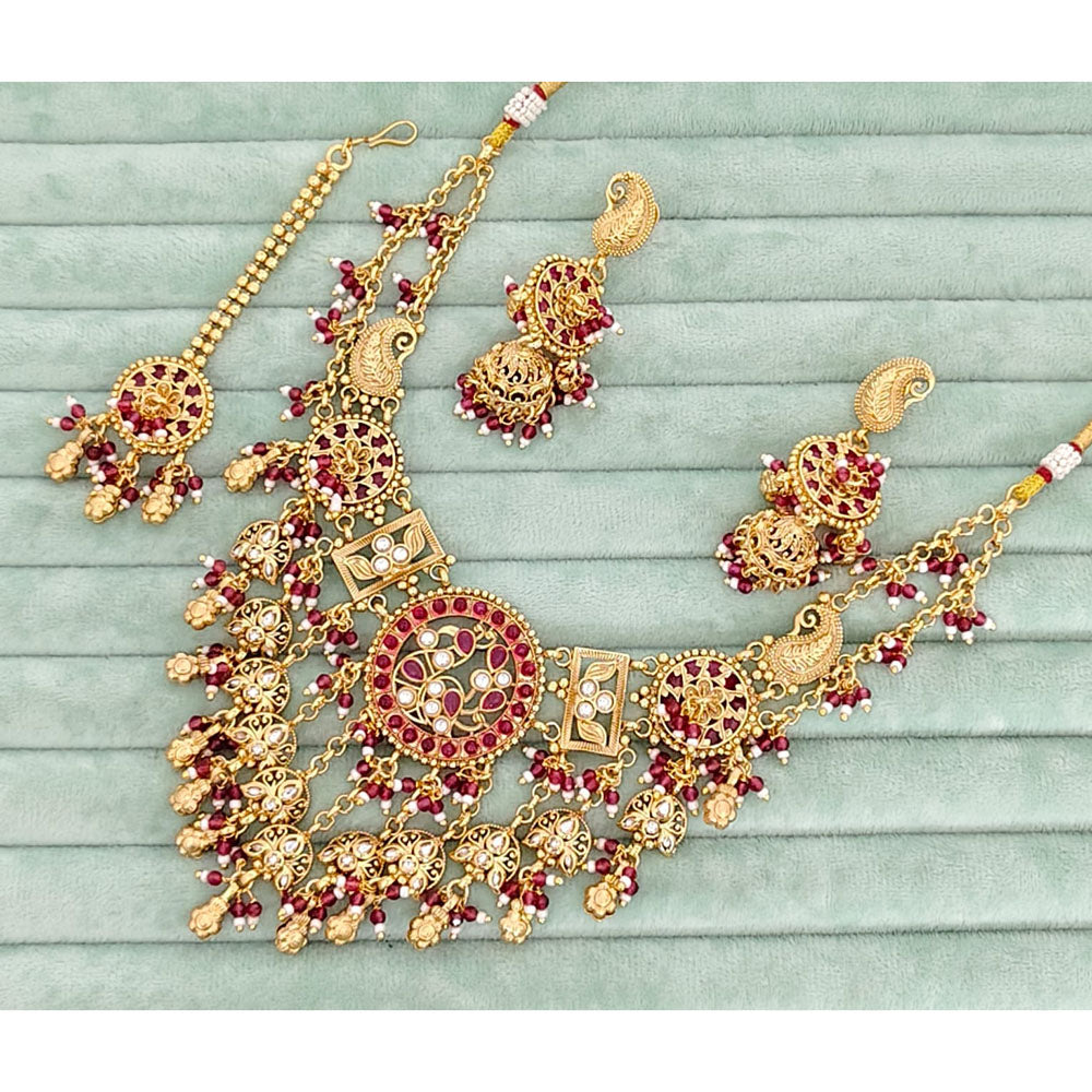 Rajwadi Collection  Pota Stone and Pearl Necklace Set