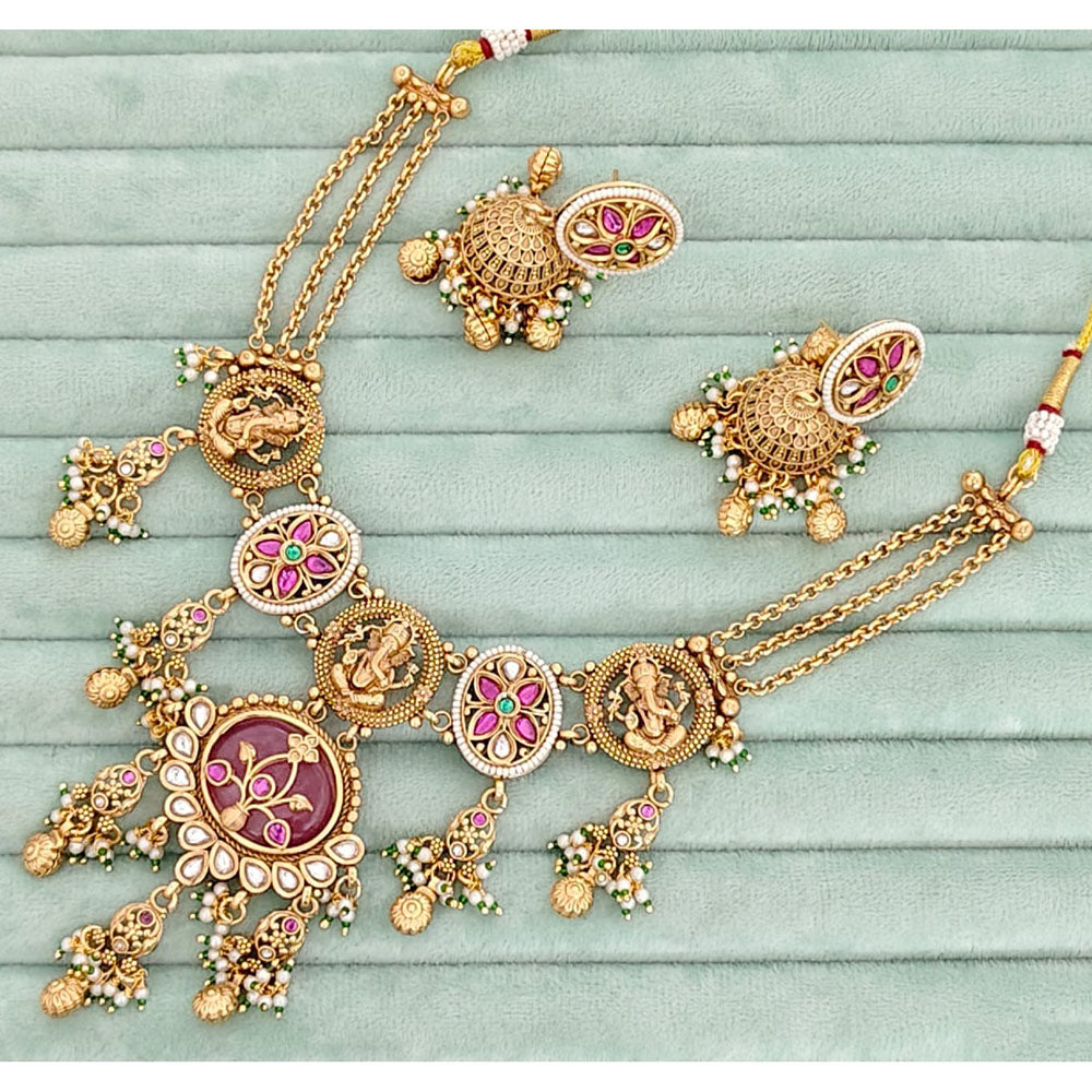 Rajwadi Collection Traditional Pota Stone & Pearl Temple Bridal Necklace Set