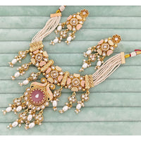 Rajwadi Collection Meenakari Pota Stone and Pearl Necklace Set