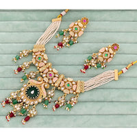 Rajwadi Collection Meenakari Pota Stone and Pearl Necklace Set