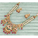 Rajwadi Collection Traditional Meenakari Pota Stone & Pearl Necklace Set