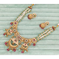 Rajwadi Collection Traditional Meenakari Pota Stone & Pearl Necklace Set