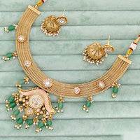 Rajwadi Collection Traditional Meenakari Pota Stone & Pearl Necklace Set