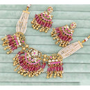 Rajwadi Collection  Pota Stone And Pearl  Necklace Set