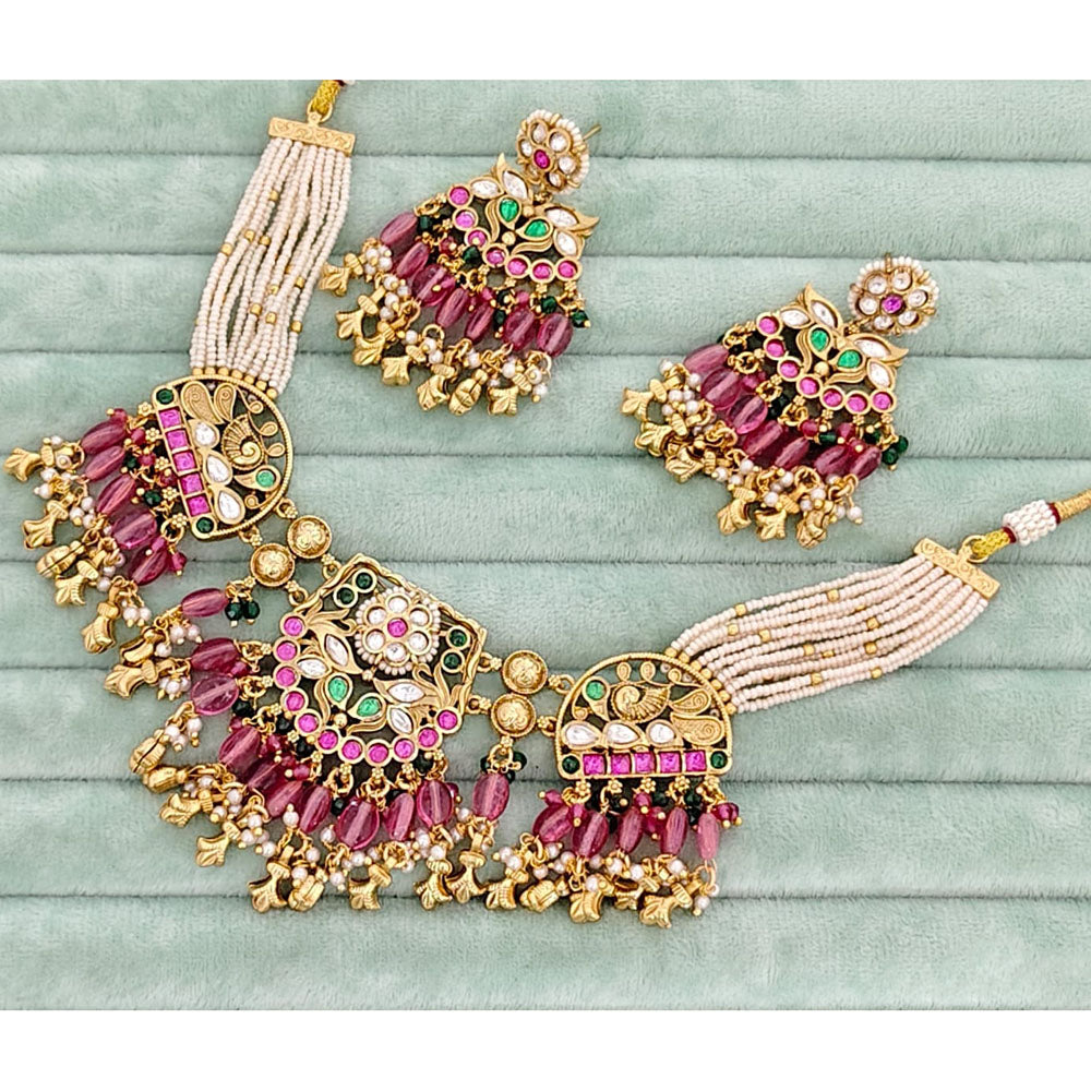 Rajwadi Collection  Pota Stone And Pearl  Necklace Set