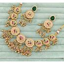 Rajwadi Collection  Pota Stone And Pearl  Necklace Set