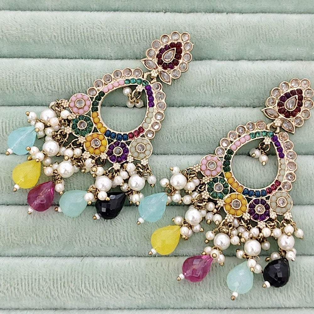 Rajwadi Collection Royal Crystal Stone And Beads Designer Dangler Earrings