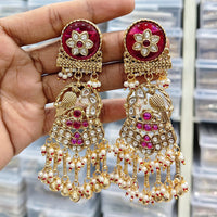 Rajwadi Collection Antique Finish Pota Stone And Pearl Long Dangler Earrings