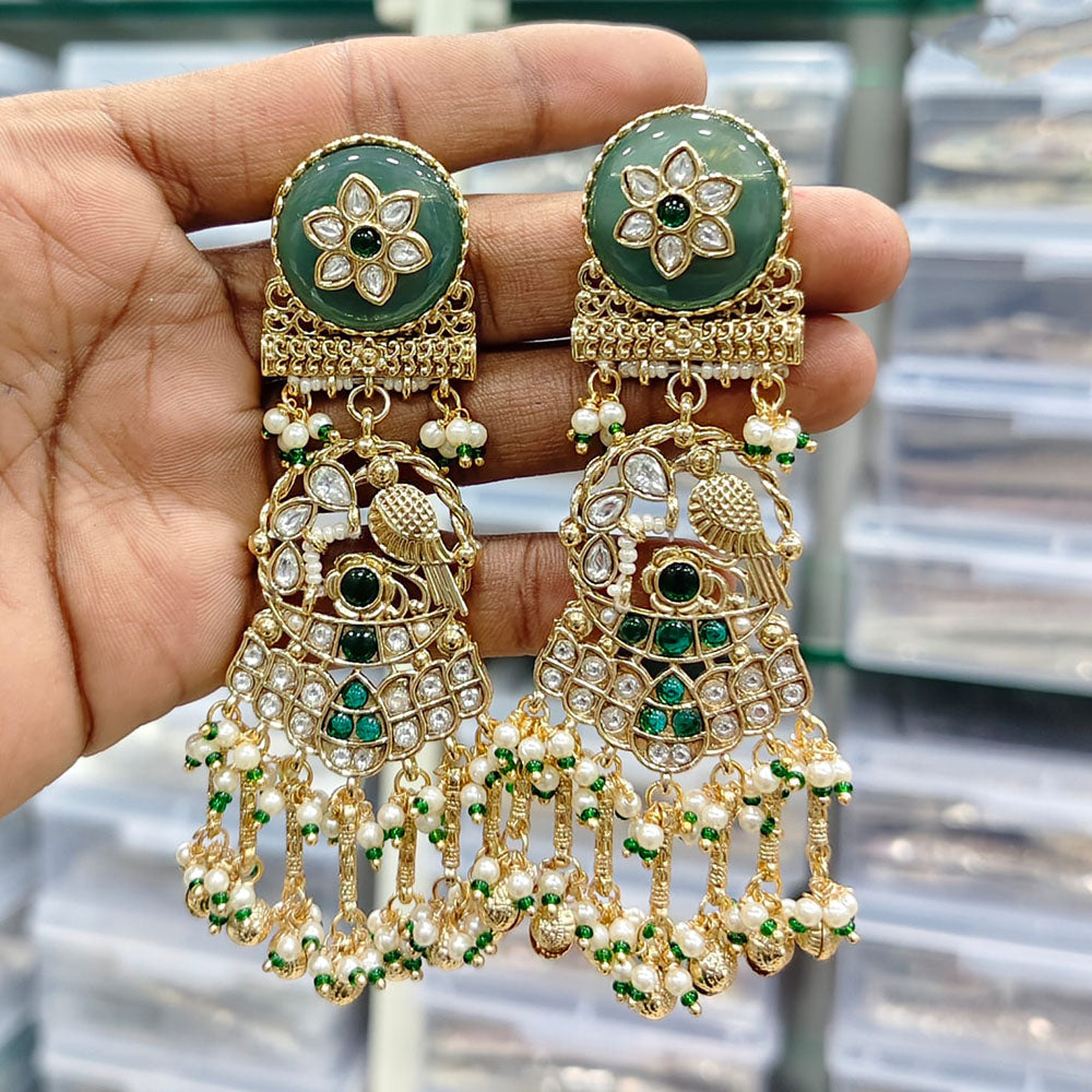 Rajwadi Collection Antique Finish Pota Stone And Pearl Long Dangler Earrings