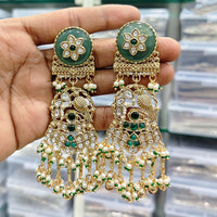 Rajwadi Collection Antique Finish Pota Stone And Pearl Long Dangler Earrings