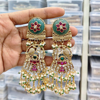 Rajwadi Collection Antique Finish Pota Stone And Pearl Long Dangler Earrings