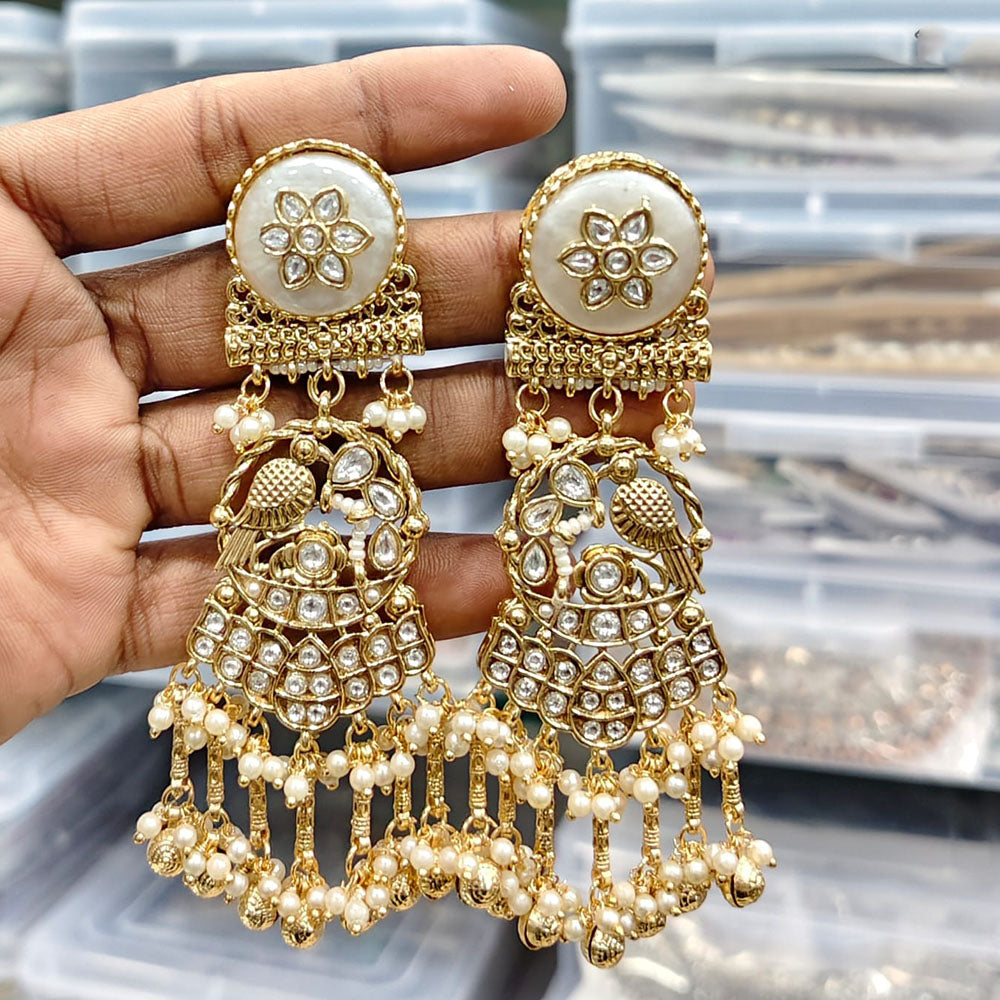 Rajwadi Collection Antique Finish Pota Stone And Pearl Long Dangler Earrings