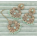 Rajwadi Collection Classic Crystal Stone And Beads Dangler Earrings With Maangtikka