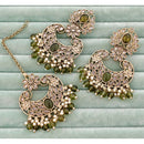 Rajwadi Collection Classic Crystal Stone And Beads Dangler Earrings With Maangtikka