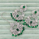 Rajwadi Collection Classic Crystal Stone And Beads Dangler Earrings With Maangtikka