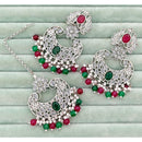 Rajwadi Collection Classic Crystal Stone And Beads Dangler Earrings With Maangtikka