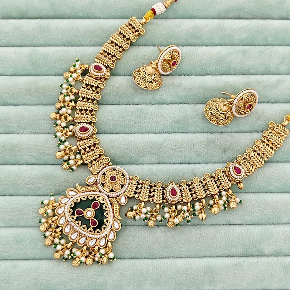 Rajwadi Collection Heritage Pota Stone And Pearl Necklace Set
