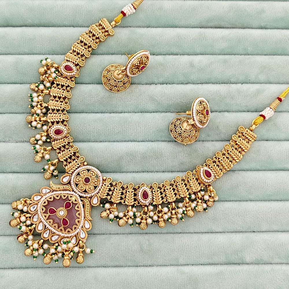 Rajwadi Collection Heritage Pota Stone And Pearl Necklace Set