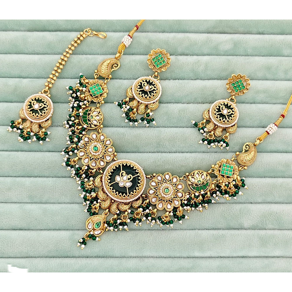 Rajwadi Collection Heritage Pota Stone And Pearl Necklace Set