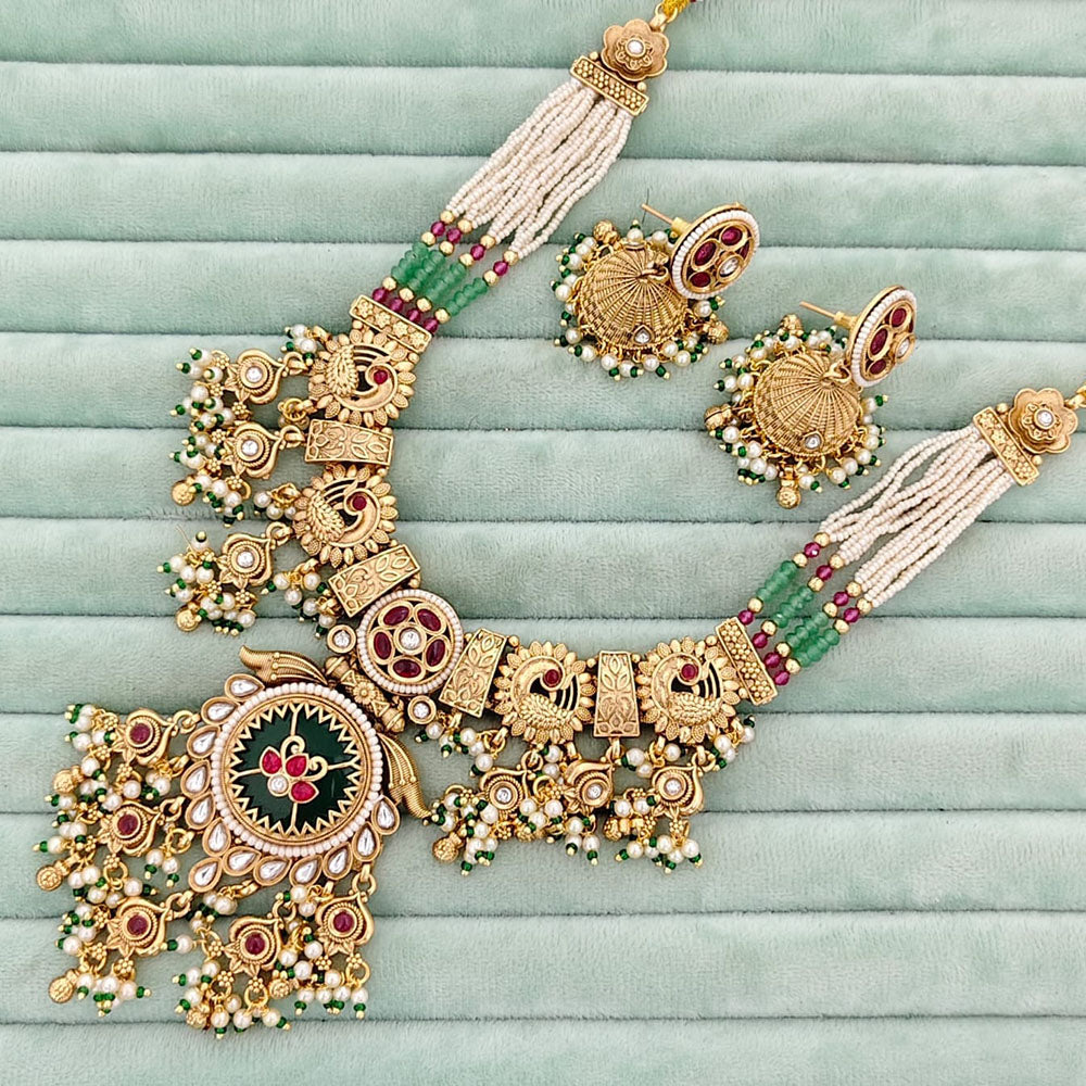 Rajwadi Collection Heritage Pota Stone And Pearl Necklace Set