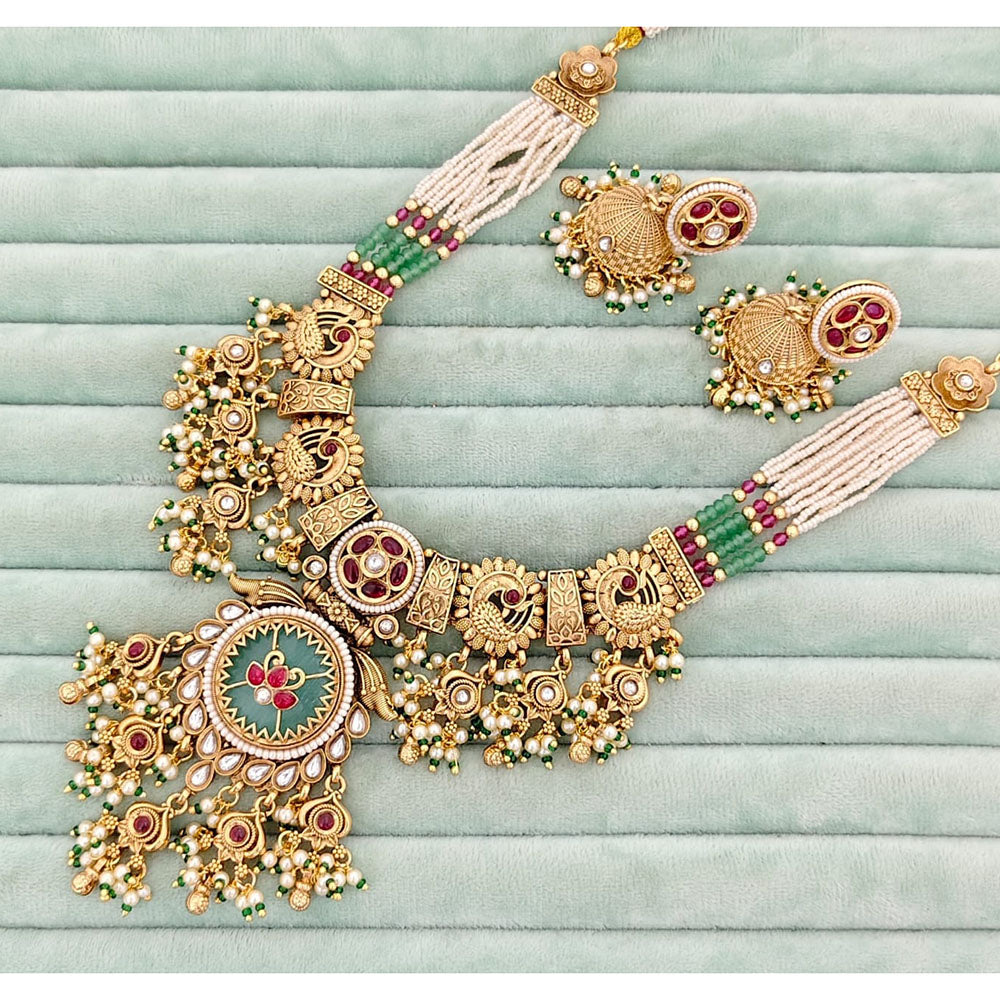 Rajwadi Collection Heritage Pota Stone And Pearl Necklace Set