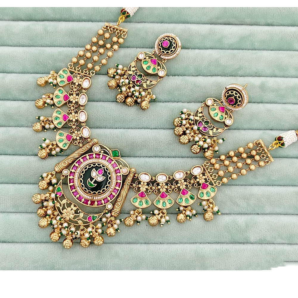 Rajwadi Collection Heritage Pota Stone And Pearl Necklace Set