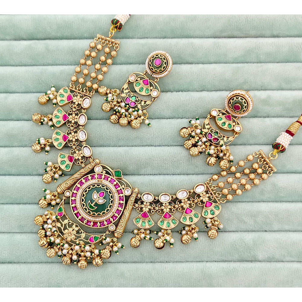 Rajwadi Collection Heritage Pota Stone And Pearl Necklace Set