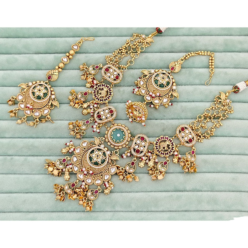 Rajwadi Collection Heritage Pota Stone And Pearl Necklace Set