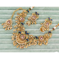 Rajwadi Collection Heritage Pota Stone And Pearl Meenakari Necklace Set