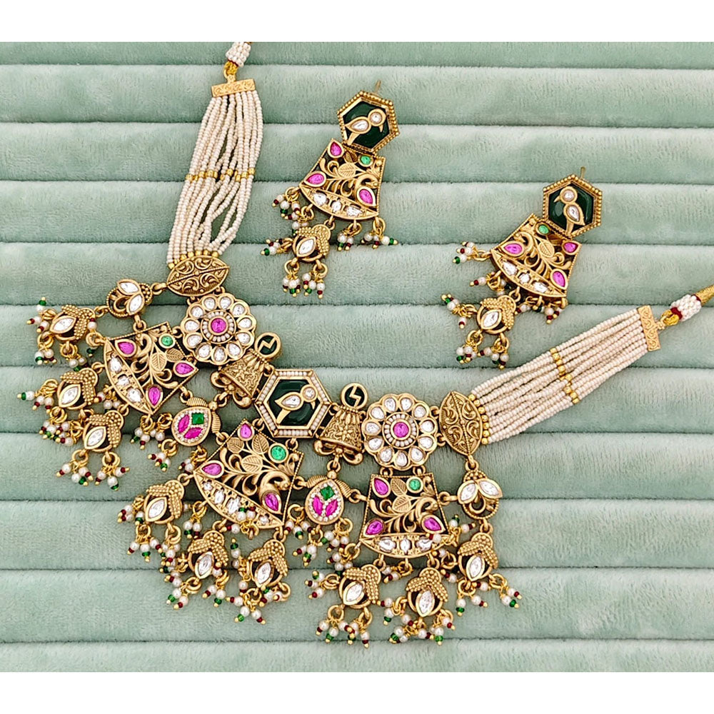 Rajwadi Collection Heritage Pota Stone And Pearl Necklace Set