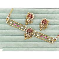 Rajwadi Collection Heritage Pota Stone And Pearl Choker Necklace Set