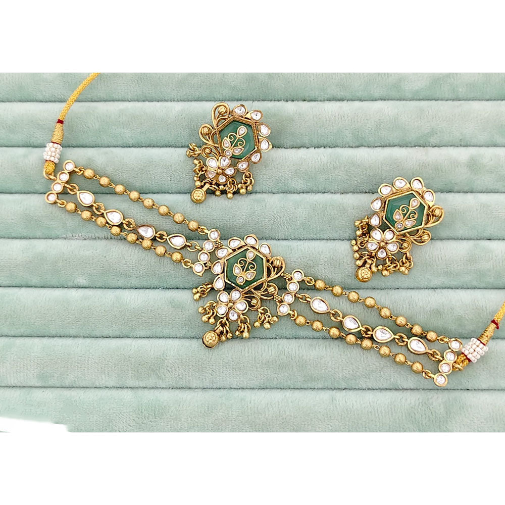 Rajwadi Collection Heritage Pota Stone And Pearl Choker Necklace Set