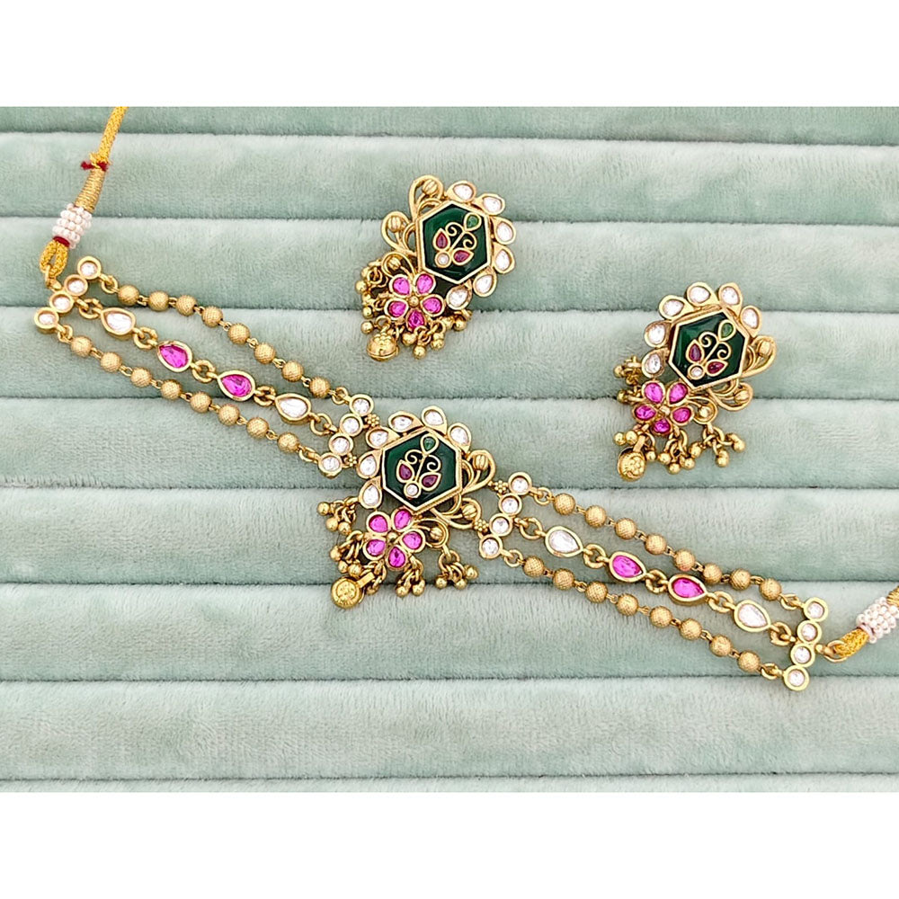 Rajwadi Collection Heritage Pota Stone And Pearl Choker Necklace Set